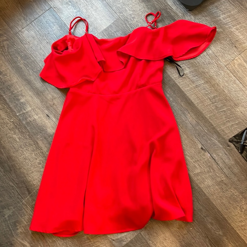 Red cold shoulder dress